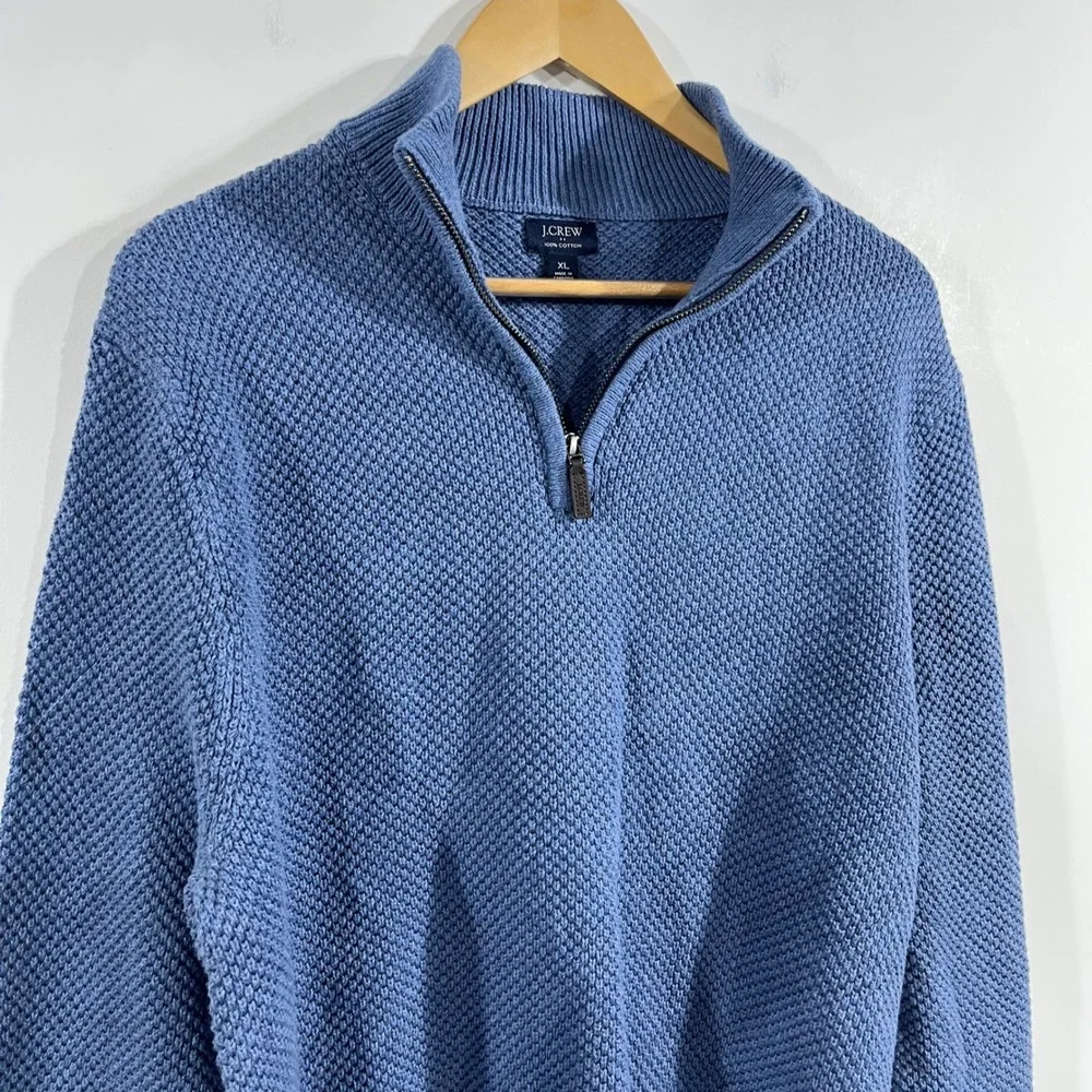 J.Crew Preppy Coastal Nautical Beachy Waffle Knit 1/4 Zip Sweater‎ Mens XL
